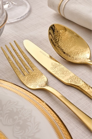 Karaca Elegance Bellatrix Gold 12 Kişilik 84 Parça Çatal Kaşık Bıçak Takımı
