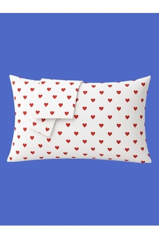 Amour %100 Pamuk Yastık Kılıfı Kalp Desenli 2 Li Set Beyaz