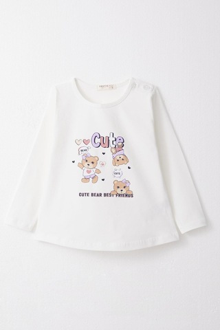 Breeze Kız Bebek Taytlı Takım Sevimli Dostlar Temalı Ayıcık Baskılı 9 Ay-3 Yaş, Beyaz-beyaz Beyaz