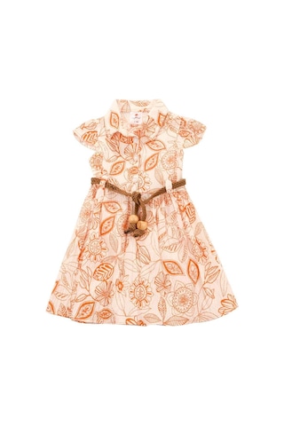 Desenli Bürümcük Kız Elbise Turuncu Bipamuk 001