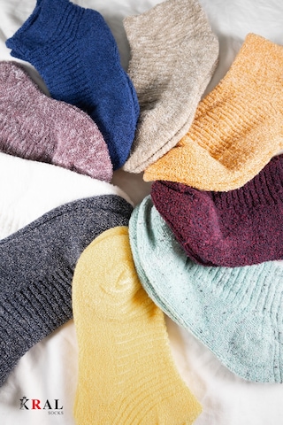 Kral Socks Kadın Patik Çizgili Kabartma Ters Havlu Penye 6 Çift Karışık Renk Kısa Çorap ASORTİ