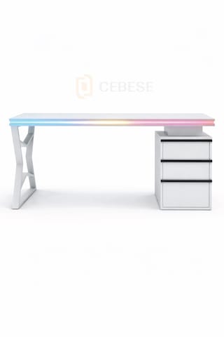 Bilgisayar Masası + Rgb Led - 170 65 77 Cm Kumandalı Ve Telefon Kontrollü Beyaz