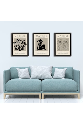 Henri Matisse 3'lü Alüminyum Çerçeveli Poster Seti - Önden Açılır A3 Açılır Kapanır Çerçeve Seti Siyah Beyaz Minimalist, Siyah