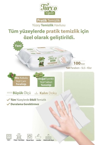 Baby Turco Turco Doğadan Pratik Yüzey Temizlik Havlusu 100 Yaprak Yeşil Sabun/yeşil Çam 3 Lü Set 3 Adet Beyaz