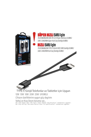 Diğer - Cb46 2 Metre Type C Kablo Type-c Den Type-c Ye 2 Metre Uzun Şarj Kablosu 25w Hızlı 2m