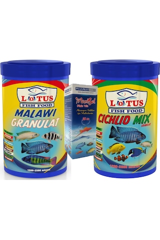 Lotus Malawi Granulat 1000 Ml ve Cichlid Mix 1000 Ml Balık Yemi