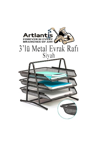 Metal Evrak Rafı 3 Lü 1 Paket Masa Üstü A4 Dosya Düzenleyici Kağıt Tepsisi Fileli Üç Katlı Hareketli