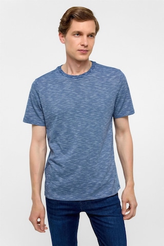 SÜVARİ Saks Mavi Regular Armürlü Bisiklet Yaka Tişört