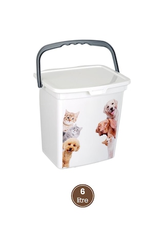 Evcil Hayvan Mama Kovası, Kapaklı Kulplu Kedi Köpek Mama Saklama Kabı Kutusu 6lt