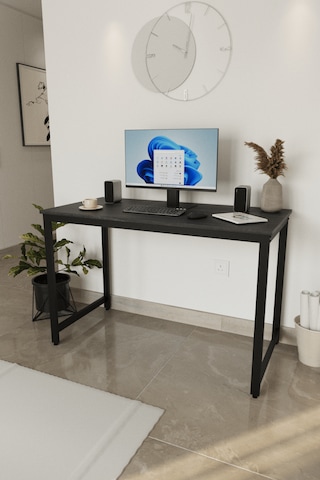Siyah Çalışma Masası 120x60, Bilgisayar Masası, Ofis Masası, Metal Ayaklı Siyah