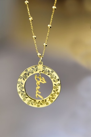 Papatya Silver 925 Ayar Gümüş Gold Kaplama Sarmaşık Çerçeveli İsimli Top Zincirli Kolye