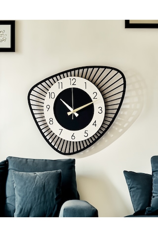 Dekoratif Yeni Modern Bellatrix Ahşap Duvar Saati 48 Cm Siyah - Beyaz