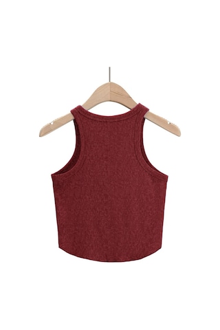 Liona Kadın Oval Etekli Melanj Bordo Renk Bisiklet Yaka Crop Top Bluz 001