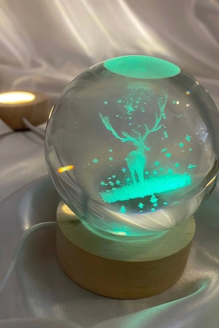 3d Led Işık Cam Küre Çok Işıklı Ahşap Geyik 7 Cm