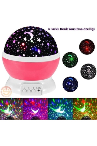 Dönen Renkli Star Master Yıldızlı Gökyüzü Projeksiyon Gece Lambası Masa Lambası Pembe