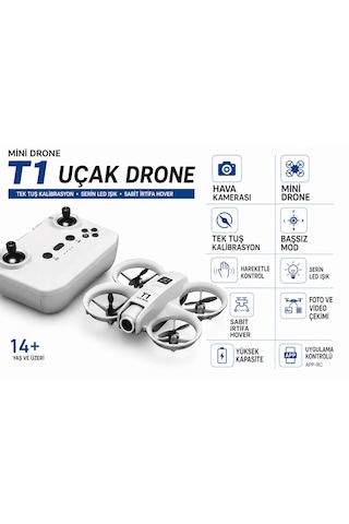 T1 Mini 1080 Full Hd Kameralı 360 Dönüşlü Drone Led Işıklı 4 Pervaneli Dron Sabit İrtifa Asılı Kalma Kameralı Tek Tu Kalibrasyon Hava Dronu Hobi Foto Ve Video Çekimi Uygulamadan Kontrol