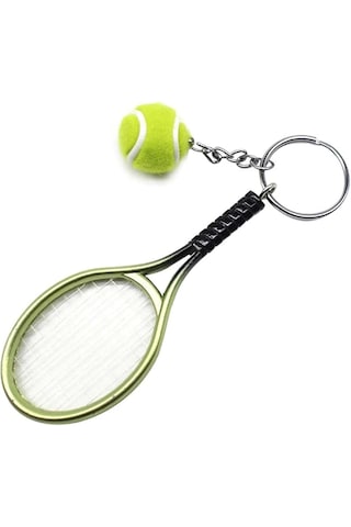 Güncelçarşı Mini Gerçekçi Tenis Raketi Ve Topu Anahtarlık, Hediyelik Anahtarlık Metal Anahtarlık Tenis Topu Kolye Ucu Yeşil