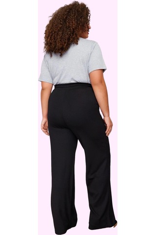 Ersefa Kadın Düz Desen Regular Geniş Paça Pantolon Yüksek Bel Rahat Günl siyah