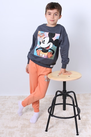 Erkek Çocuk Eşofman Takımı Mickey Mouse Baskılı Ribanalı F4 Turuncu