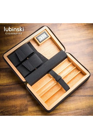 Lubinski Deri-silikon Seyahat Puro Çantası Humidor Siyah/lacivert