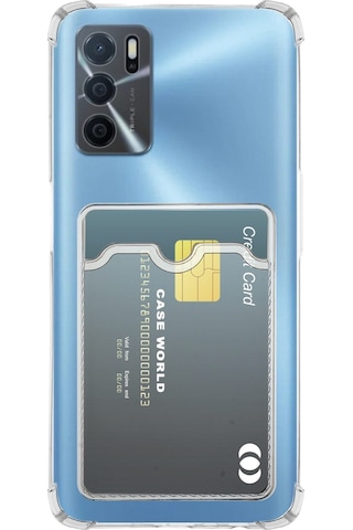 Oppo A16 Kapak Kamera Korumalı Kartlıklı Darbe Emici Özellikli Şeffaf Silikon Kılıf