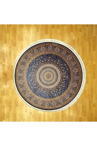 Safir 200 X 200 Yuvarlak İpek Halı Mavi