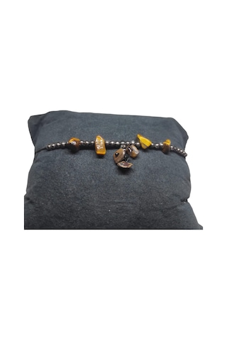 Kaplan Gözü Taşı Halhal Doğal Taş Bileklik Hal Hal Ayarlanabilir İpli Kahverengi Kristalize Kırık Taş Şifalı Halhal Bileklik Kahverengi