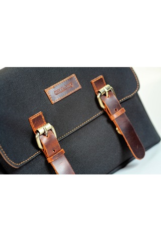 Gillario Design 01 Kanvas - Deri Dark Siyah Omuz Çantası