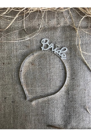 Bride Yazılı Taşlı Taç Parıldayan Taş Yapısı Gümüş Gri Renkli Bek