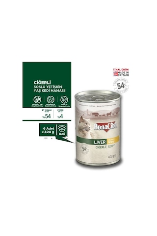 BonaCibo Soslu Ciğerli Konserve Yetişkin Kedi Maması 6 x 400 G