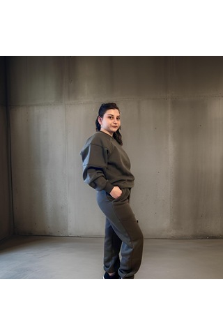 Ceyss Design Unisex Üç İplik Şardonlu Sweatshirt Eşofman Takımı-haki Haki