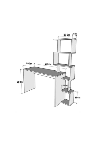 Moonlife Koordinat Pratik Kitaplıklı Çalışma Masası Beyaz
