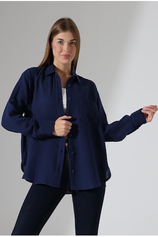 Oversize Basic Müslin Gömlek Lacivert