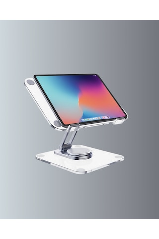 Katlanabilir - 315 - Tablet Standı Ayarlanabilir Kaymaz - Kmrsfres - Şeffaf Tasarım