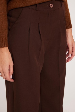 Tudors Kadın Regular Fit Klasik Kesim Yüksel Bel Geniş Paça Kahverengi Pantolon-39543 Kahverengi