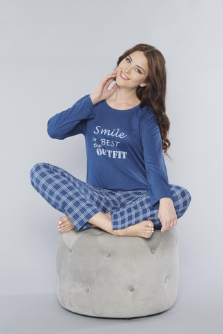 Uzun Kol Pijama Takım Mevsilik Viskon Alperi 790-26 İndigo