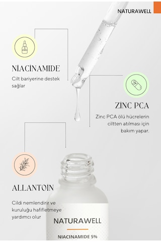 Naturawell Niacinamide 5% Zinc Pca1% Gözenek Siyah Nokta Sivilce Gidermeye Yardımcı Bakım Serumu 30 ML