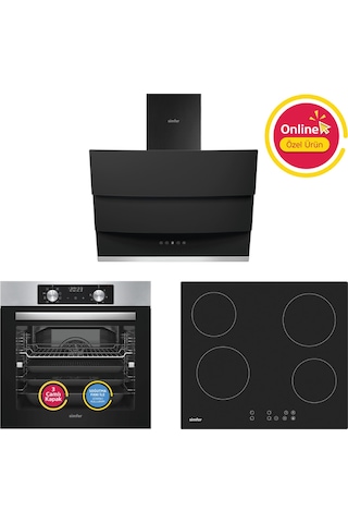 Simfer 10 Fonksiyon AirFry İnox Elektrikli 3'lü Ankastre Set (Fırın + Elektrikli Ocak + Davlumbaz)