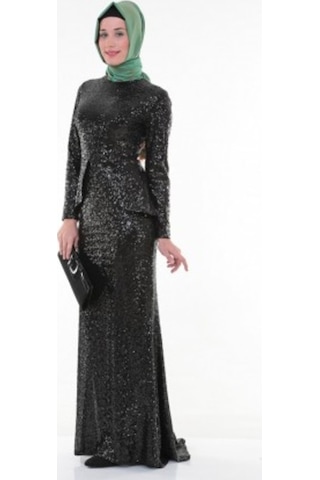 Nidya Moda Büyük Beden Elbise-4047S Siyah