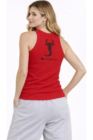 Efnaz Style Fitilli Atlet Sıfır Yaka Slim Fit Arka Baskılı Spor Atlet - Kırmızı Kirmizi
