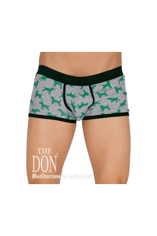 The Don Gri-Yeşil Yavru Köpek Desenli Ribana/Örme Erkek Boxer