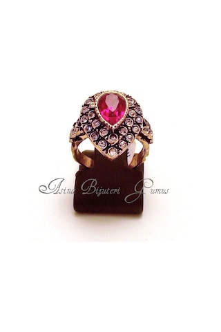 Asinagumus Yakut Kırmızı Damla Elmas Montür Yüzük Sevgiliye Hediye Gümüş