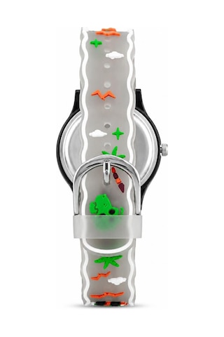 Erkek Çocuk Dinozor Figürlü Füme Analog Silikon Kordon Kol Saati St-304439 Beyaz
