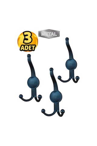 Metal Boncuk Portmanto Askısı Siyah Duvar Tipi 3 Lü Siyah