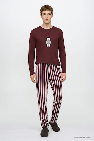 Ac&Co / Altınyıldız Classics Erkek Bordo 2'li %100 Pamuk Yumuşak Dokulu Yan Cepli Çizgili Pijama Takımı