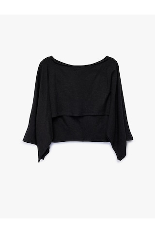 Koton Slim Fit Yuvarlak Yaka Yarasa Kollu Panço Kazak Siyah 6wak30127ek Siyah