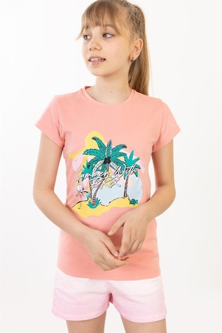 Brz Kids Palmiye Baskılı Kız Çocuk T-shirt-somon Somon