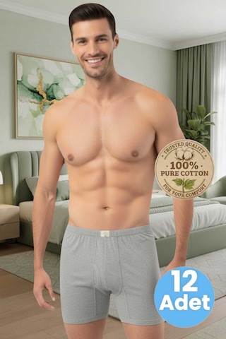 Uniquetrenders Erkek %100 Pamuklu 12'li Süprem Kumaş Penye Boxer Gri