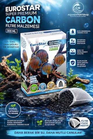 Eurostar Akvaryum Filtre Malzemesi - Aktif Karbon - Super Premium Carbon - 300 Ml - File Hediyeli