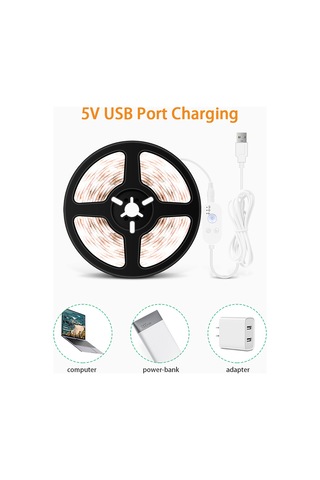 Youtek Usb Hareket Sensörlü Işık Şeridi, 4 Metre Su Geçirmez Led, 6500k Soğuk Beyaz, Ev İçin Esnek, Pır Kontrol, 3 Mod